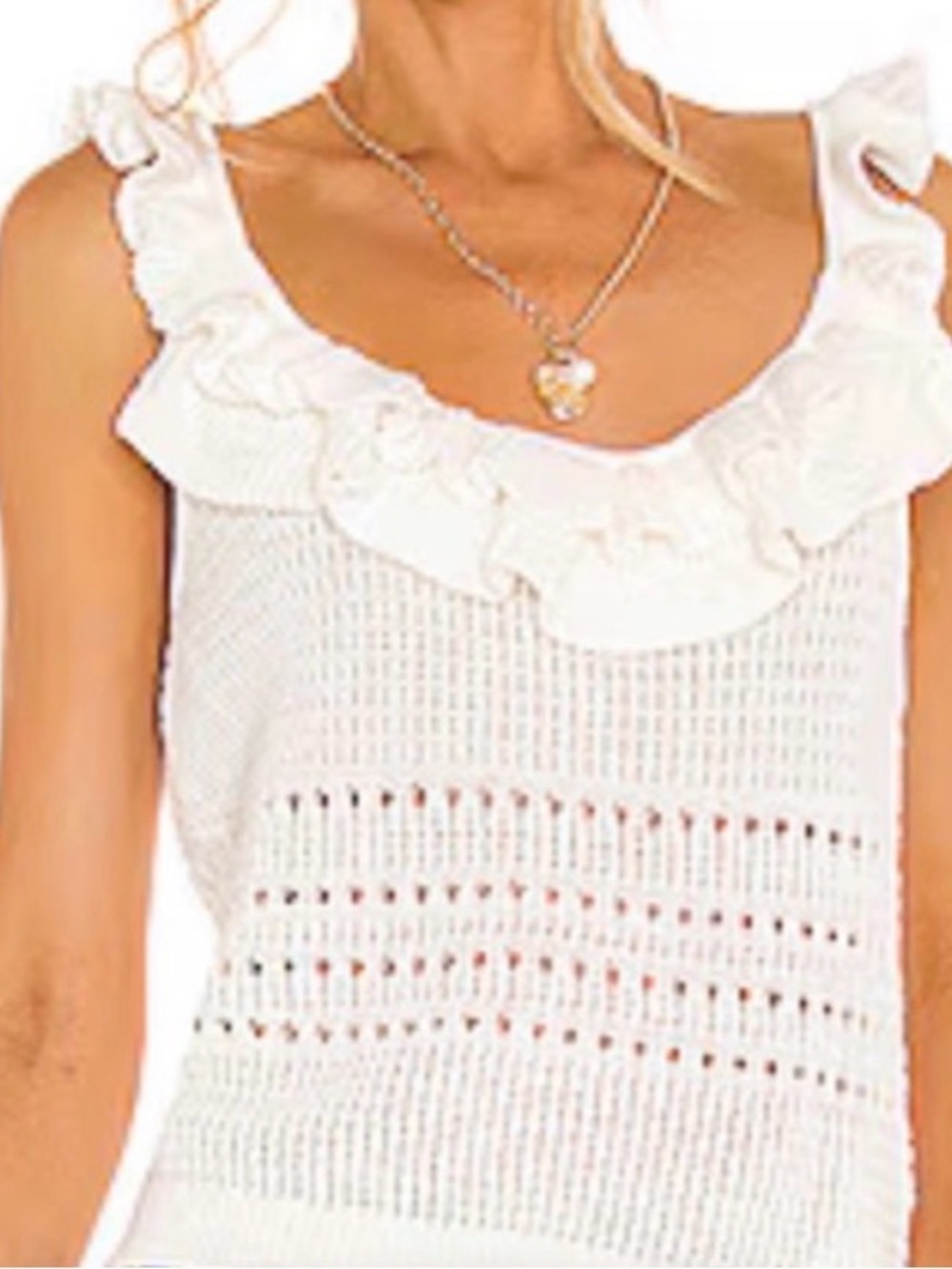 7 For All Mankind White Ruffle Knit Tank Top